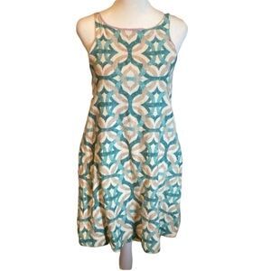 Michelle Farmer sleeveless sheath dress Size S. Cream/green/tan. Super cute!